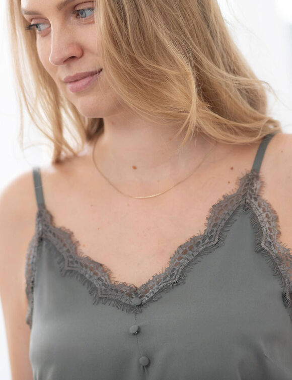 Caraco dentelle bretelles réglables, crêpe (kaki) Caraco dentelle bretelles réglables, crêpe (kaki)